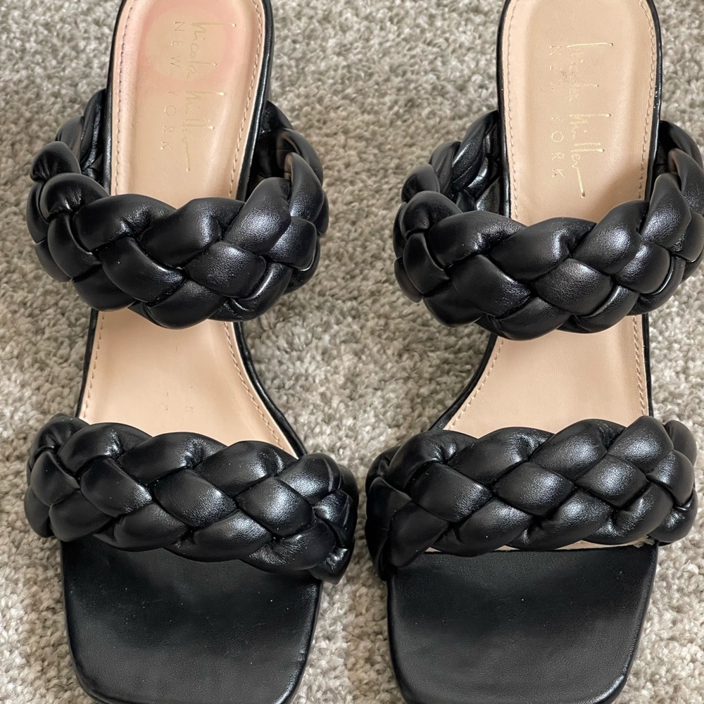 Nicole Miller black braided heel sandal